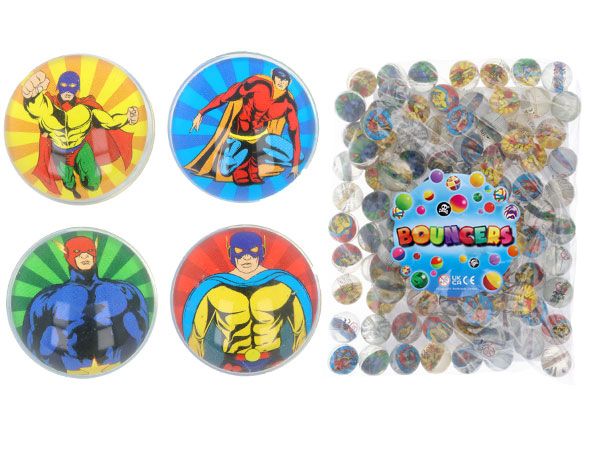 100x Mixed 33mm Superhero Bouncy / Jet Balls