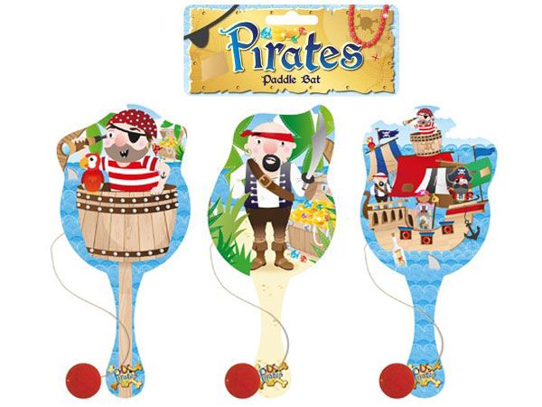 12x Pirate Wooden Biff Bat / Paddle Ball